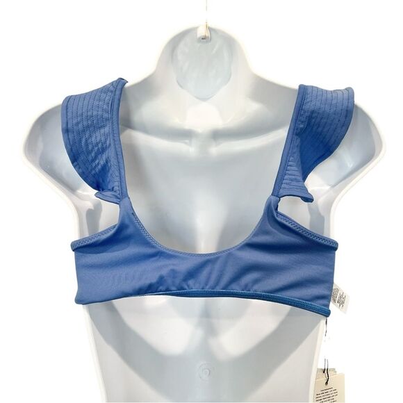 Peixoto Ruffle Shoulder Bikini Top Blue Textured Swim Pullover Top NWT Large - Picture 5 of 7